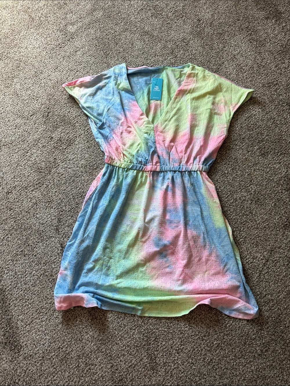 Cupshe Pastel Tie-Dye V‑Neck Swim Coverup - Blue, Pink, Green, Yellow